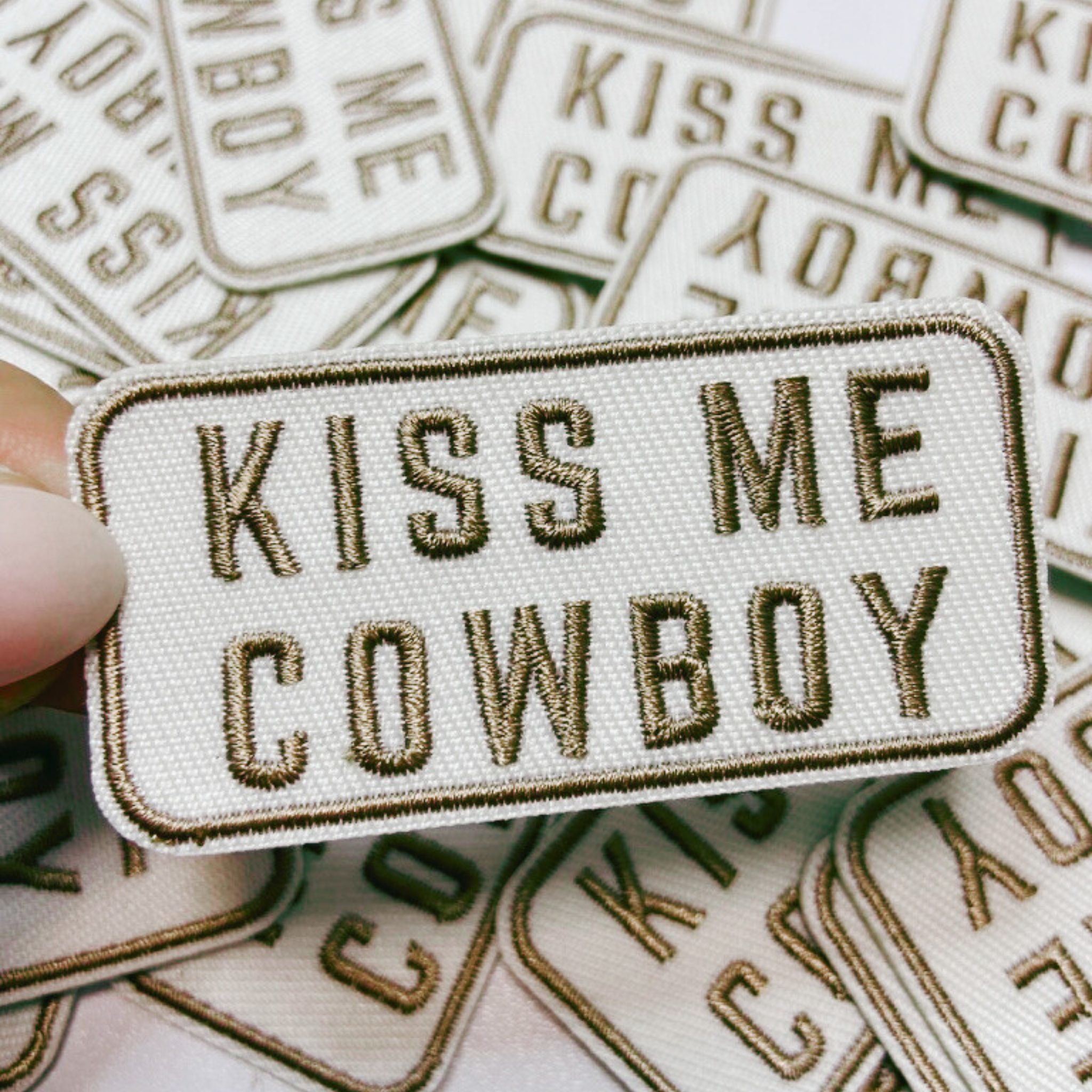 2.5" Kiss Me Cowboy -  Embroidered Hat Patch