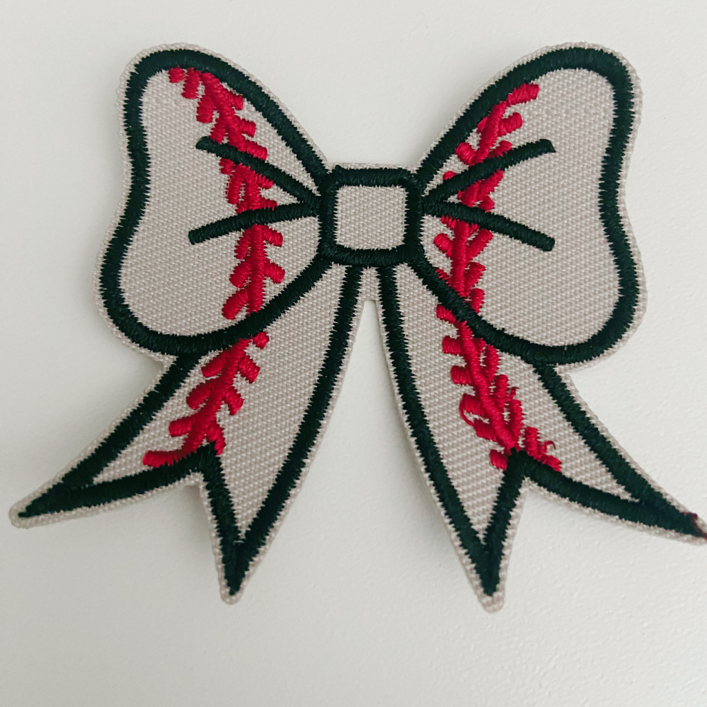 2” Baseball Bow - light gray -  Embroidered Hat Patch