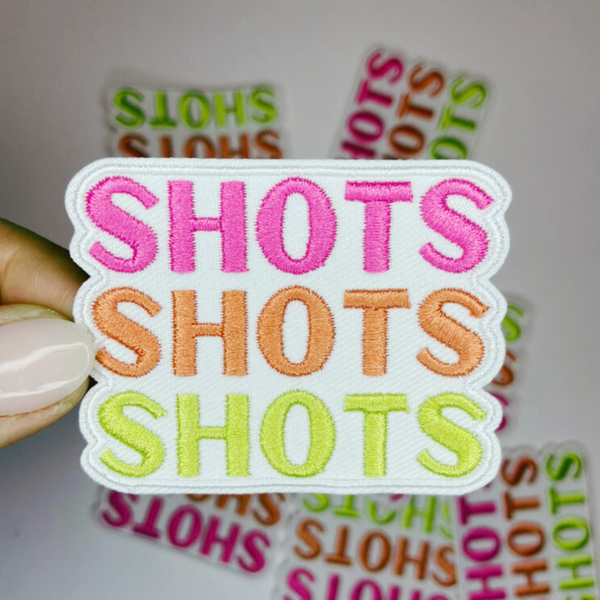 2.5" SHOTS SHOTS SHOTS -  Embroidered Hat Patch