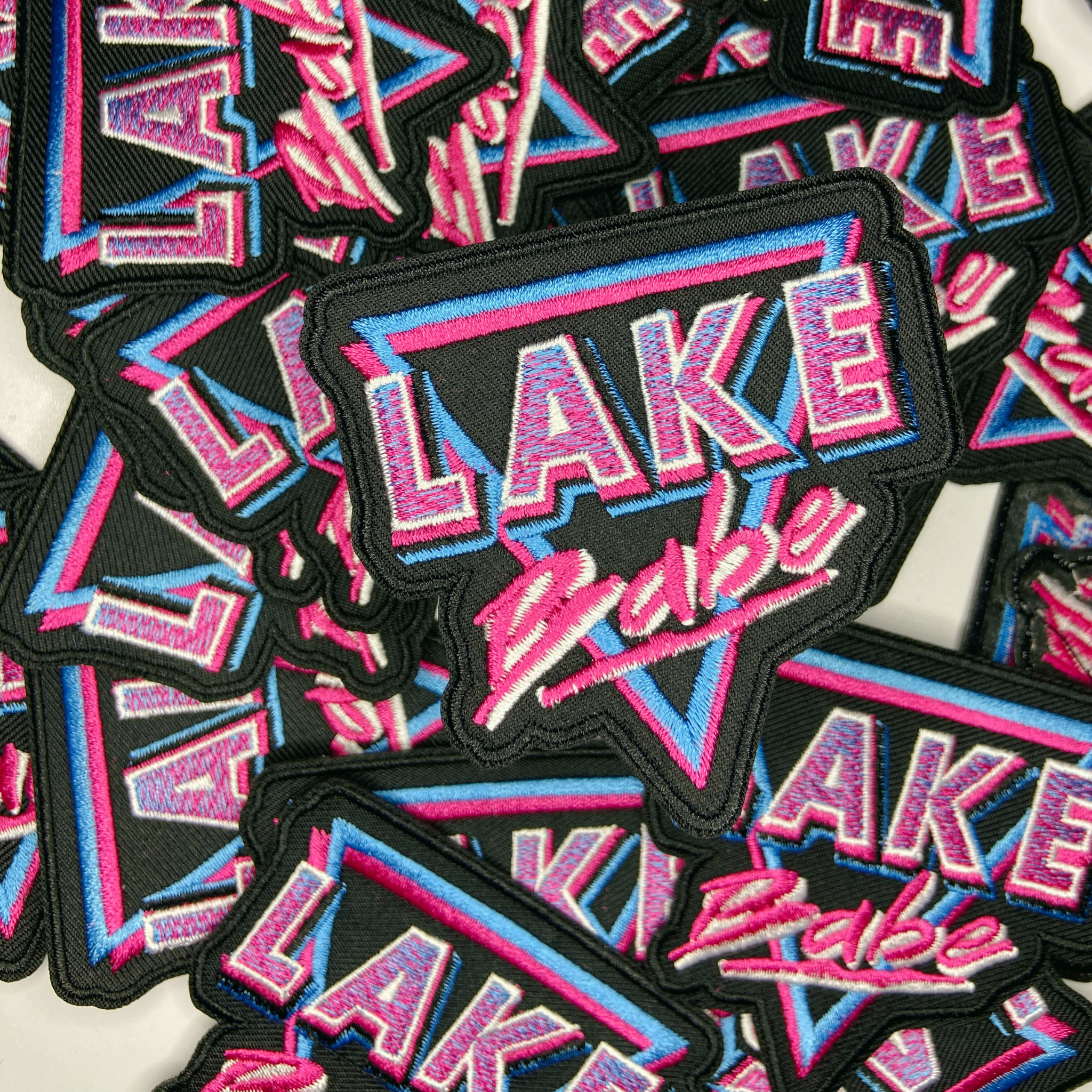 3" Lake Babe in Pink, Black and Blue -  Embroidered Hat Patch