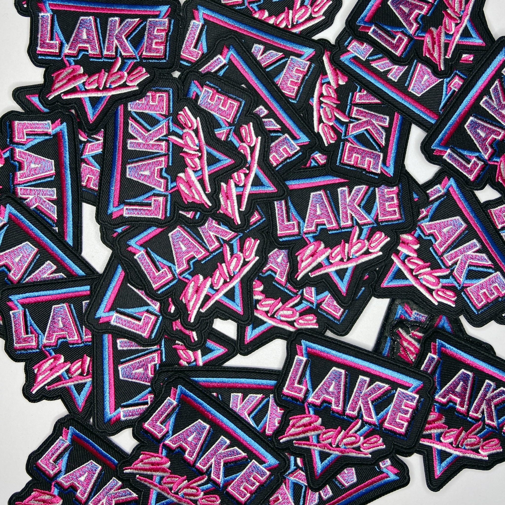 3" Lake Babe in Pink, Black and Blue -  Embroidered Hat Patch