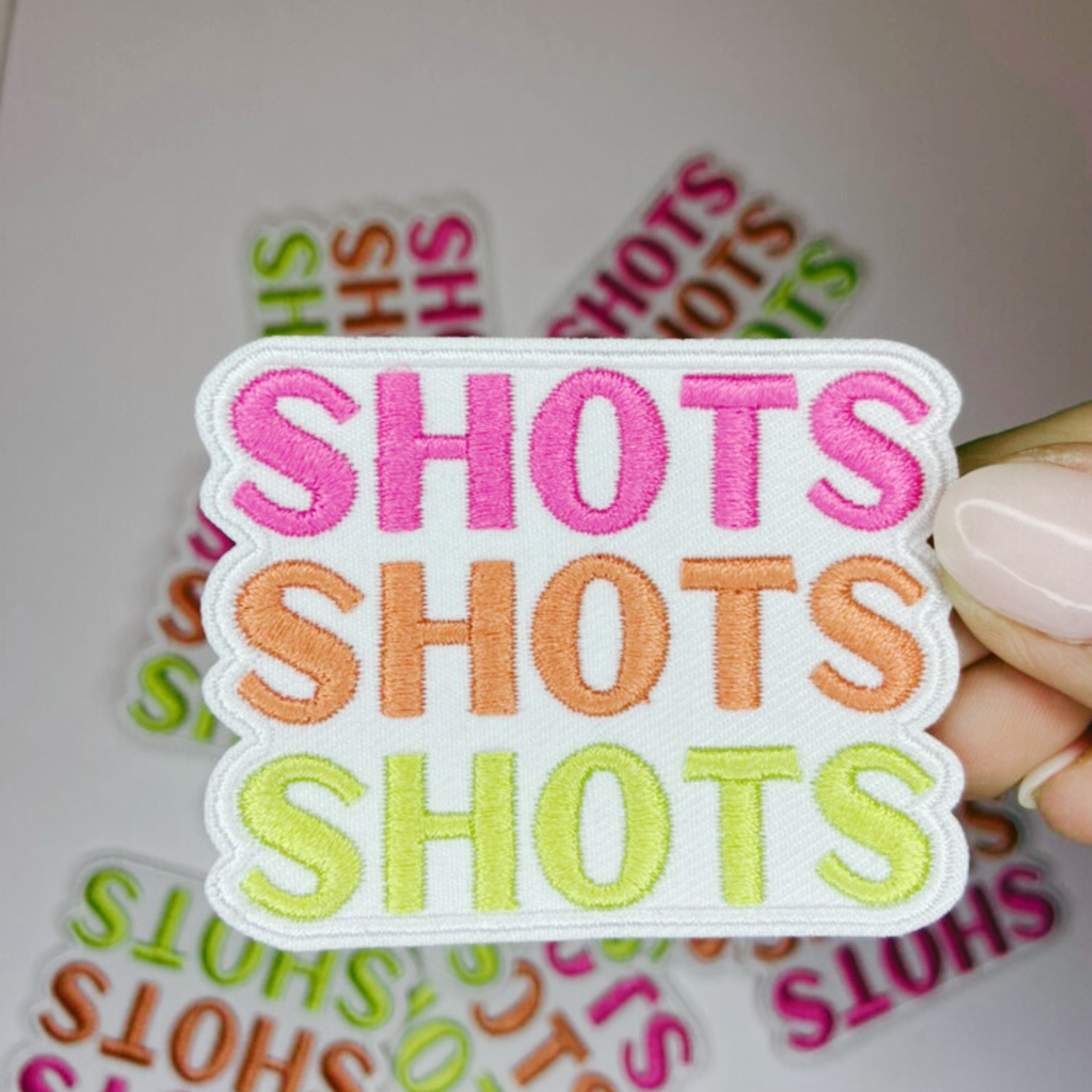 2.5" SHOTS SHOTS SHOTS -  Embroidered Hat Patch