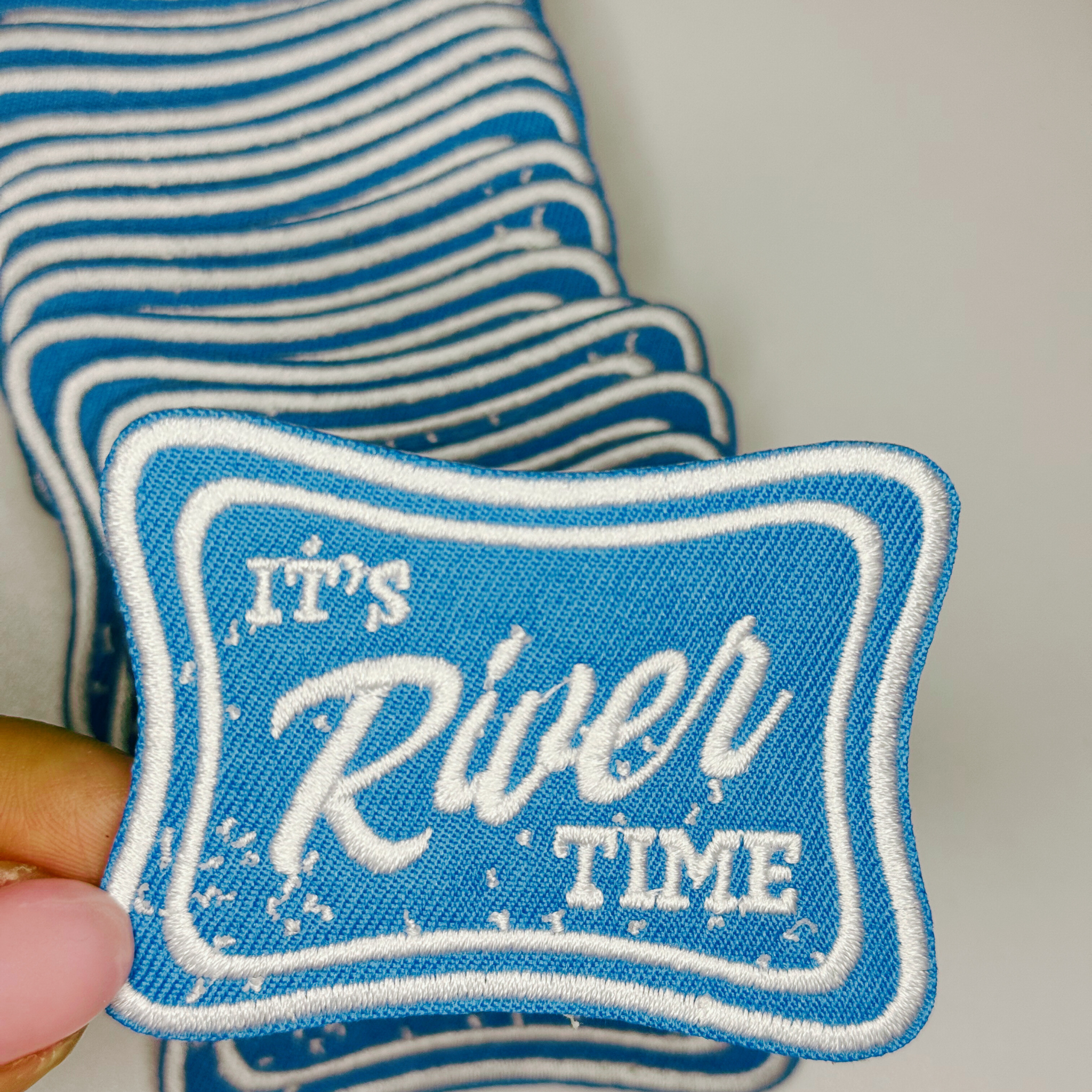 2.5" It's RIVER time in Blue -  Embroidered Hat Patch