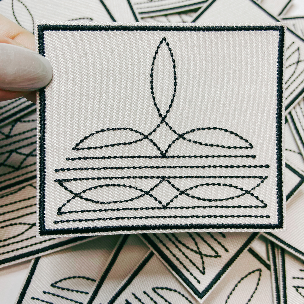 3" Western Boot Stitch in light gray -  Embroidered Hat Patch