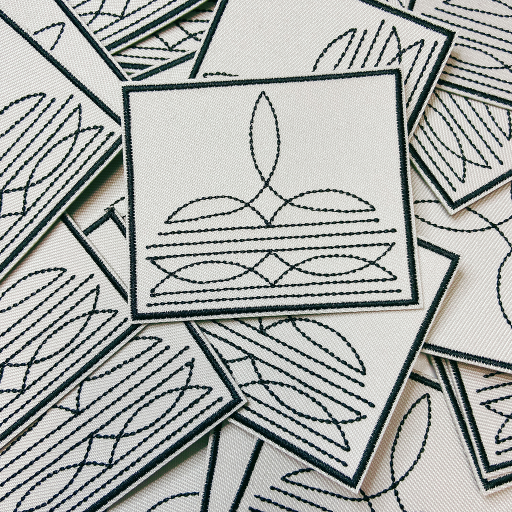 3" Western Boot Stitch in light gray -  Embroidered Hat Patch