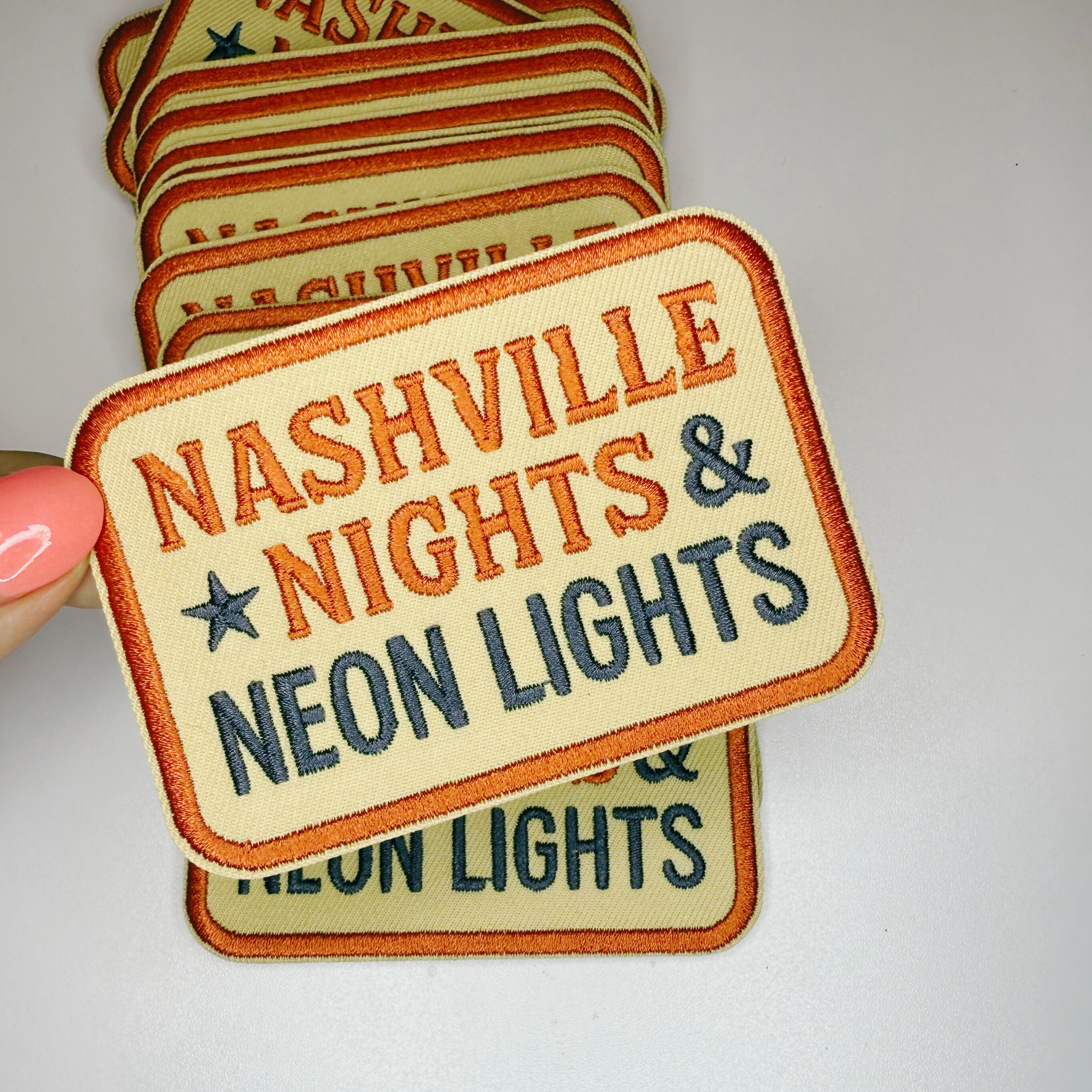 3.5" Nashville Nights - Neon Lights -  Embroidered Hat Patch