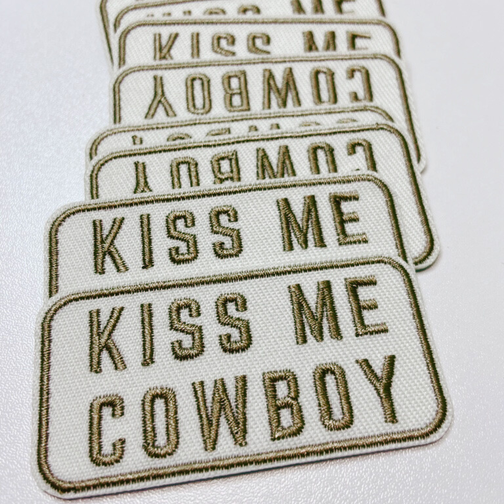 2.5" Kiss Me Cowboy -  Embroidered Hat Patch