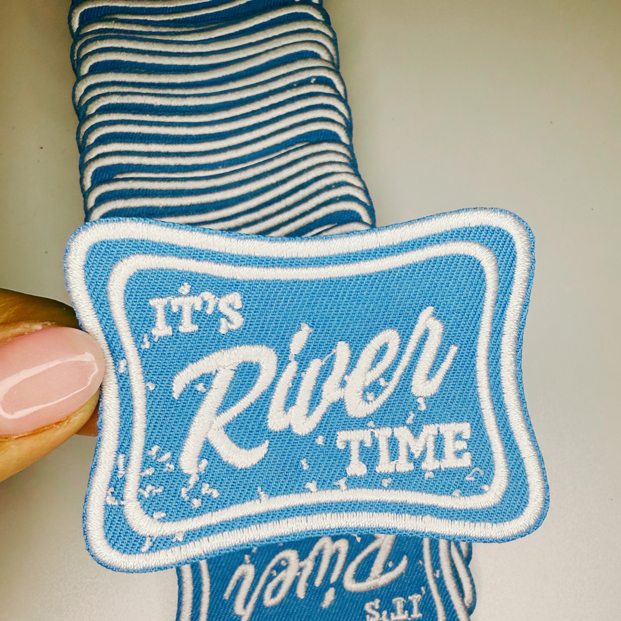 2.5" It's RIVER time in Blue -  Embroidered Hat Patch