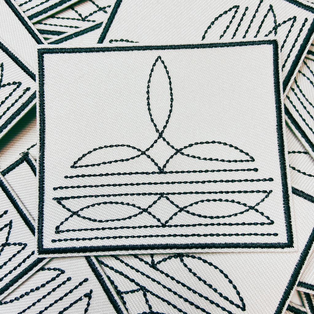 3" Western Boot Stitch in light gray -  Embroidered Hat Patch