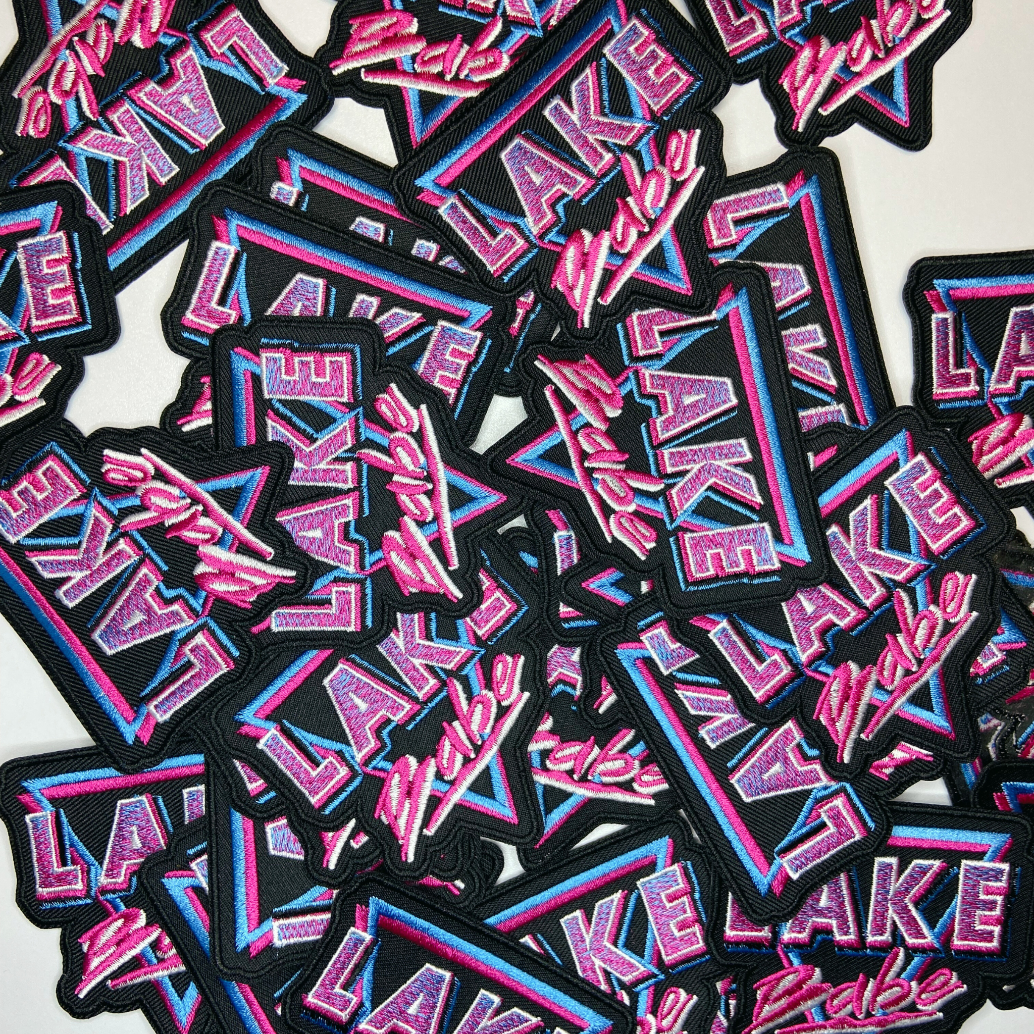 3" Lake Babe in Pink, Black and Blue -  Embroidered Hat Patch