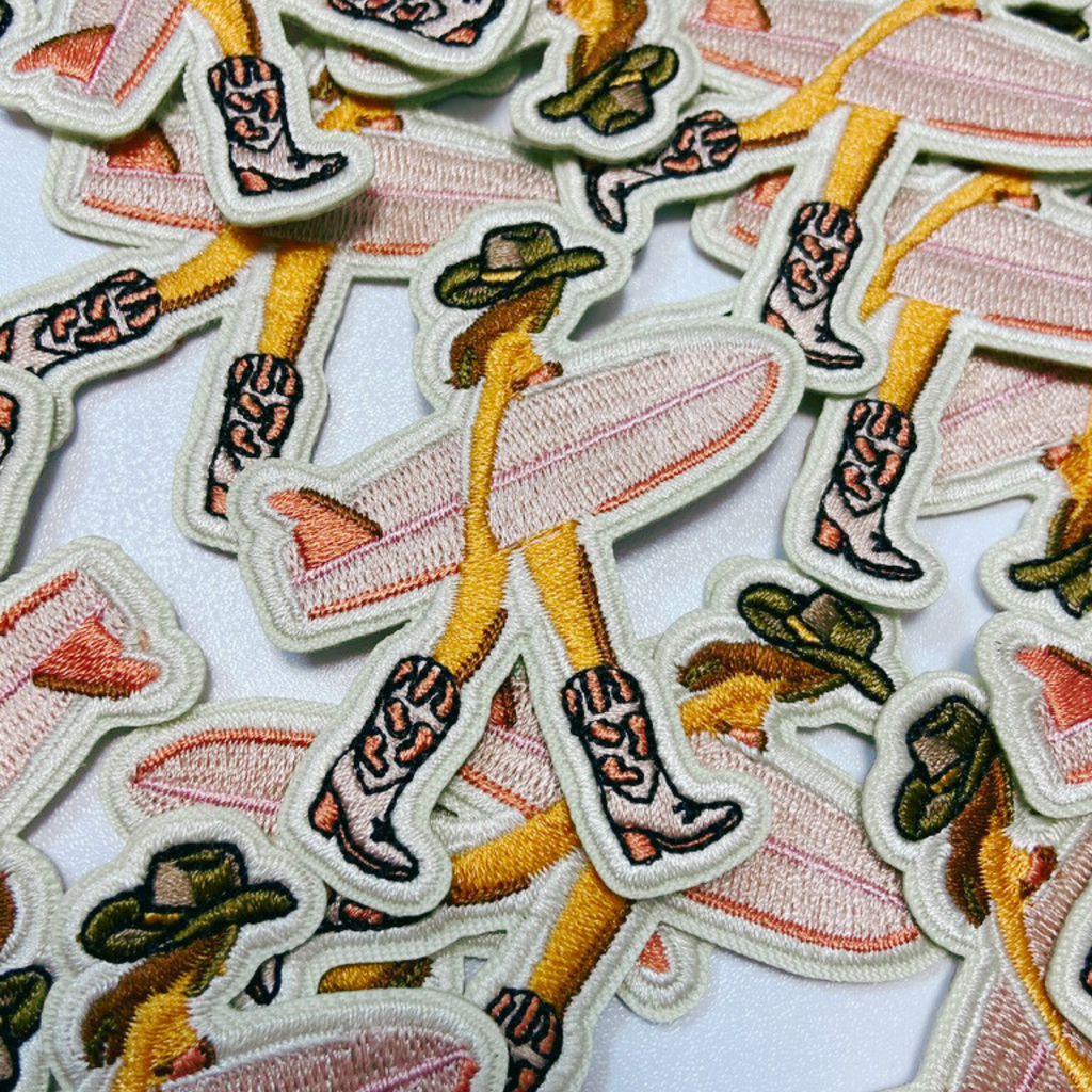 2.5" Cowgirl w Surfboard - Embroidered Hat Patch