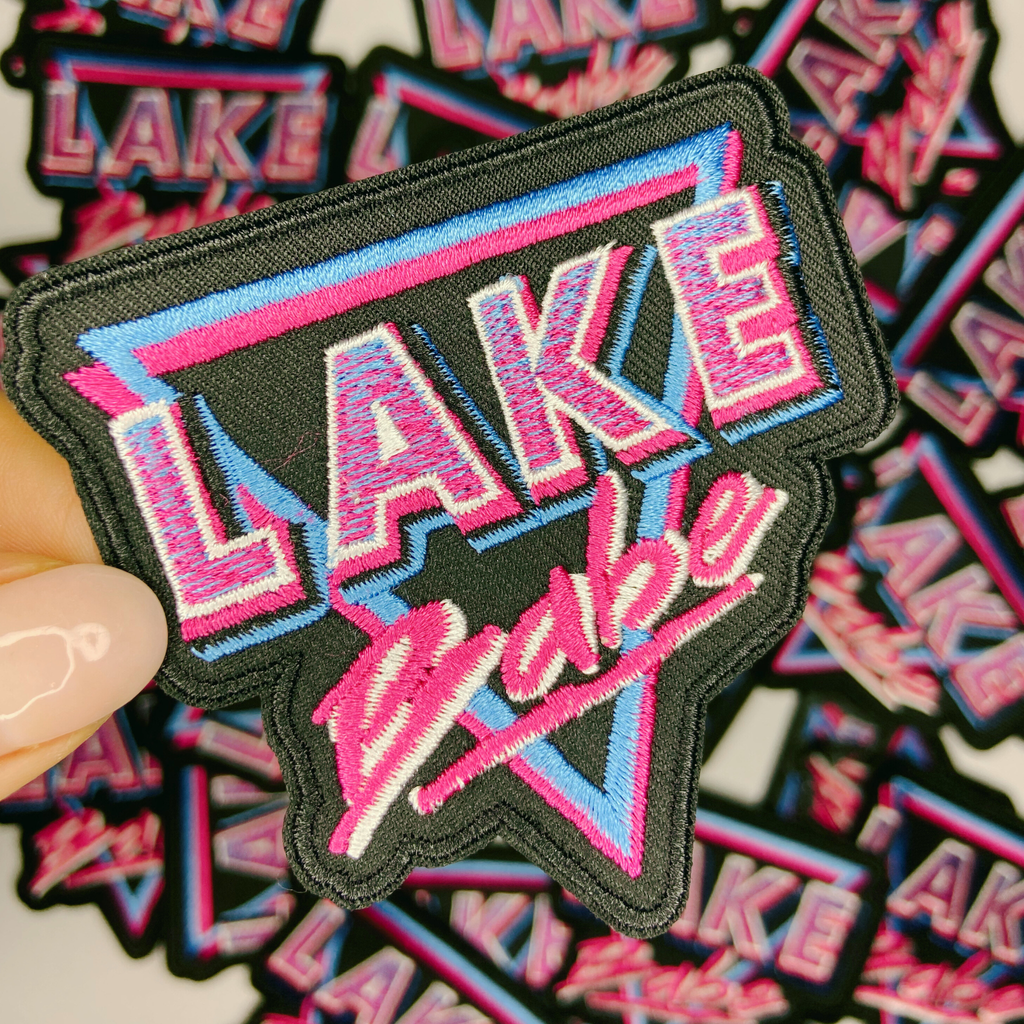3" Lake Babe in Pink, Black and Blue -  Embroidered Hat Patch